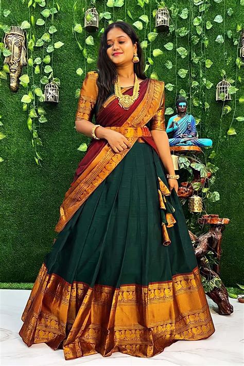 Traditional Wear Zari Silk Half Saree Lehenga South Indian Style With ...