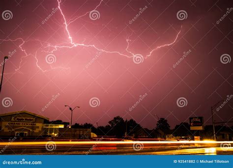 Lightning Storm Above Apple Market in Kearney, Nebraska Editorial ...