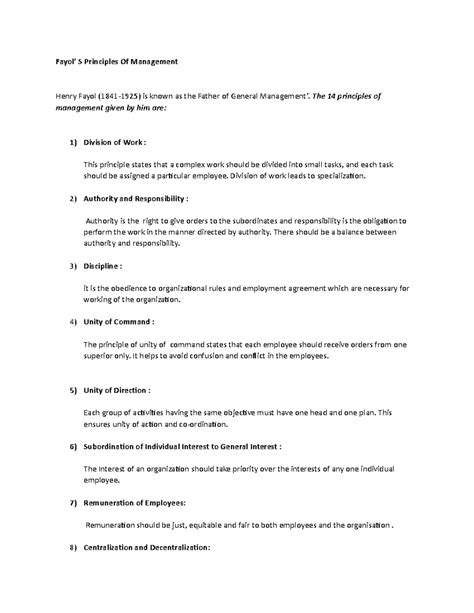 Fayols principals of management - Fayol’ S Principles Of Management ...