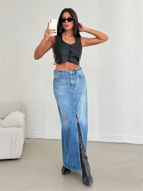 SHEIN SAIA Denim LONGA CINTURA ALTA COM FENDA | SHEIN Brasil
