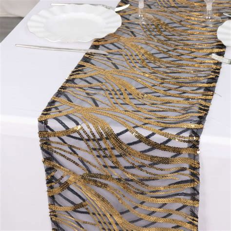 Sequin Table Runner 12"x108" Black Gold by eFavormart.com