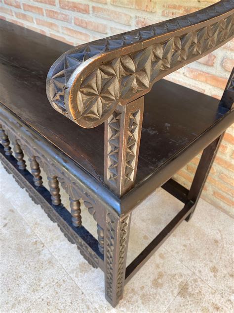 Antique Spanish Colonial Carved Walnut Bench, 1910s at 1stDibs