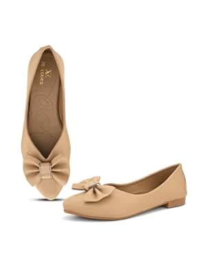 Buy XE Looks Stylish Beige Ballerinas with Gold Bow Accent ...