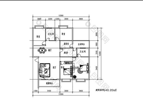 四室两厅140平米cad户型图纸-包图网