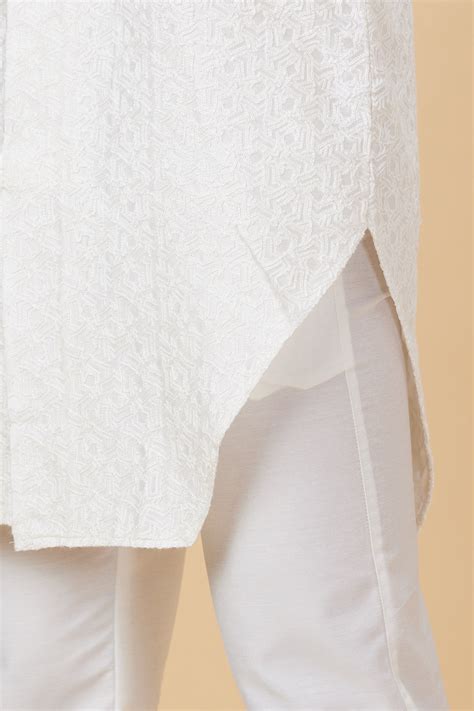 Kurta White star self Embroidery designer cut – Qalaonline