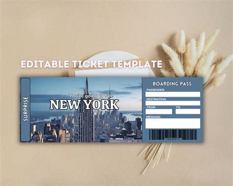 Printable Boarding Pass New York, Surprise Trip to New York, Surprise Boarding Pass Template ...