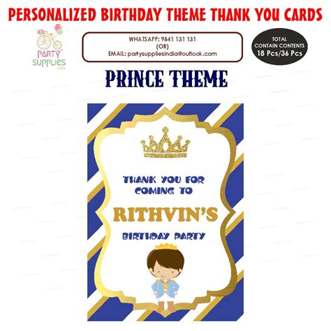 Prince Theme Thank You Card | Birthday Party Decorations Online – Party ...
