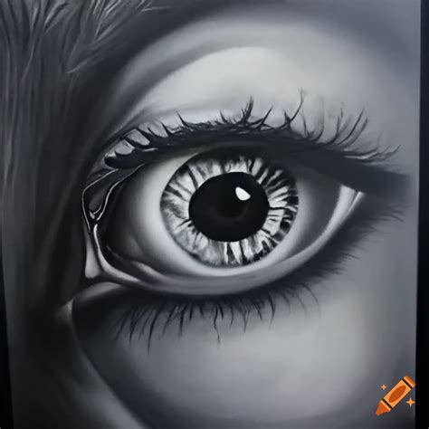 Detailed black and white eye drawing on Craiyon