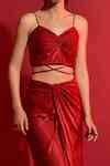 Buy Red Velvet, Satin V-neck Draped Bustier And Skirt Set For Women by ...