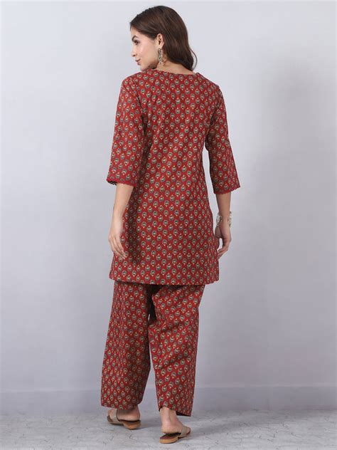 Maroon Kurta Set with Lace Detailing for Women – Flosse