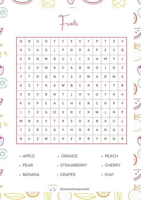 🧠 Sopas de Letras de FRUTAS EN INGLÉS GRATIS 📚