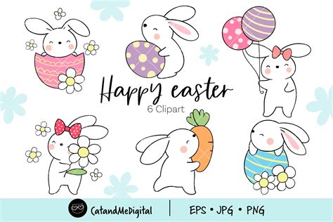 Cute Bunny Easter Clipart. Graphic by CatAndMe · Creative Fabrica