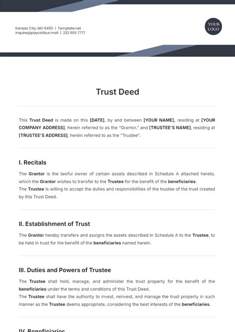 Free Trust Deed Template to Edit Online
