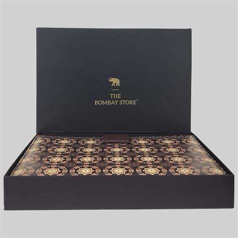 The Bombay Store Ajrakh Brown Leather Case with Diary