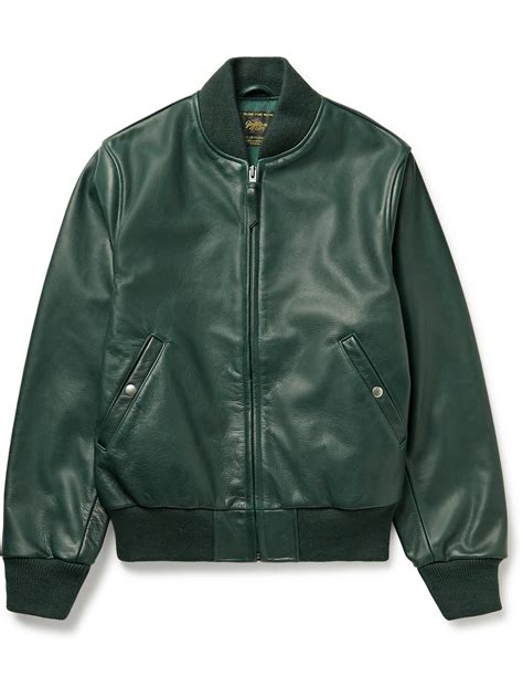 GOLDEN BEAR - Leather Bomber Jacket - Green - XS Golden Bear