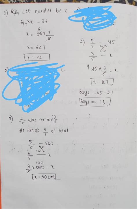 1. Six-sevenths of a number is 36. Find the number.2. 3/5 of a class of ...