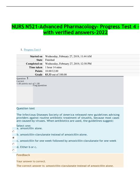 NURS N521-Advanced Pharmacology- Progress Test 4 -with verified answers-2022 – Scholarfriends ...