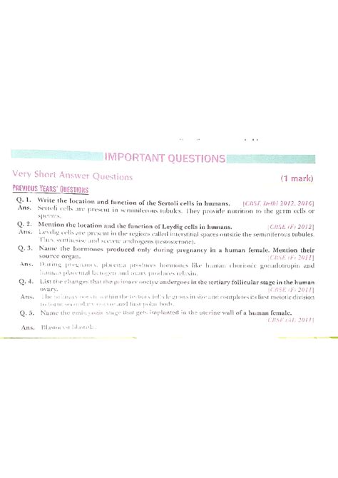 Image result for Biology Class 12 Pyq of CH Human Reproduction