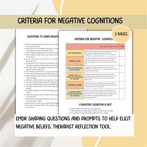 EMDR Negative Cognition Checklist, EMDR Therapist Cheat Sheet, EMDR ...