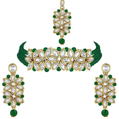 Etnico 18k Gold Plated Kundan & Pearl Beaded Choker Set for Women/Girl ...