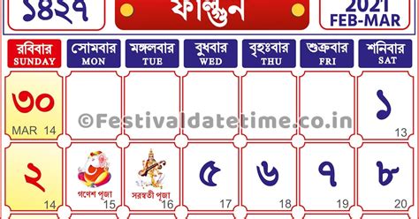 1427 Bengali Calendar - Phalgun 1427, 2021 & 2022 Bengali Calendar ...