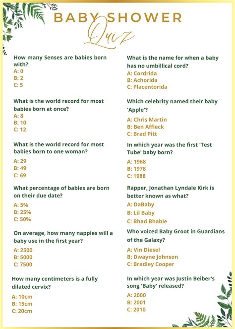 Baby Shower Quiz Questions & Answers (with FREE Printable)