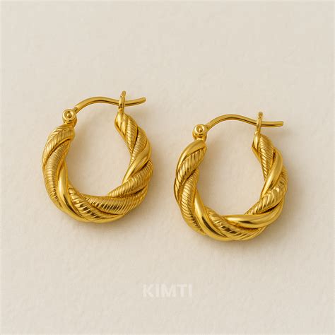 18K Gold Plated Chunky Twist Hoop Anti Tarnish Earring – Kimti