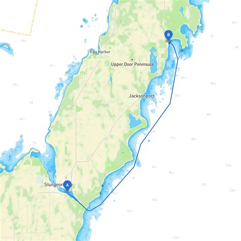 Sturgeon Bay to Baileys Harbor by boat - Savvy Navvy smart routing