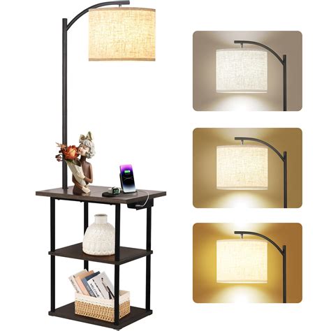 PESRAE Floor Lamp with Table, End Table with Charging Station(USB ...