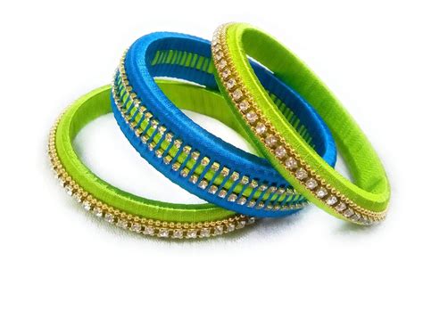 Buy Hasini Creations Silk Thread Designer Bangles Set of 3 (Pista Green ...