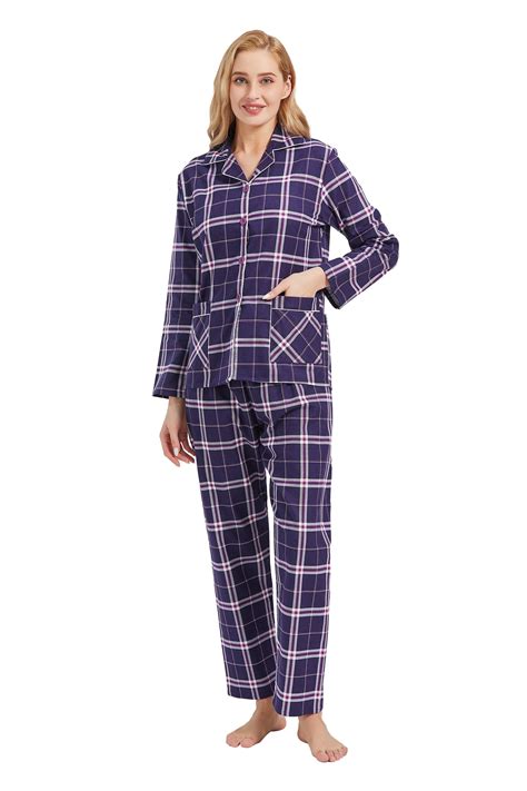 GLOBAL Women's Flannel Cotton Pajamas Set, Long Sleeve Sleepwear ...