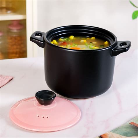 Flamora Ceramic Cooking Pot Pink Black 4700ml Online - Premium Cooking ...