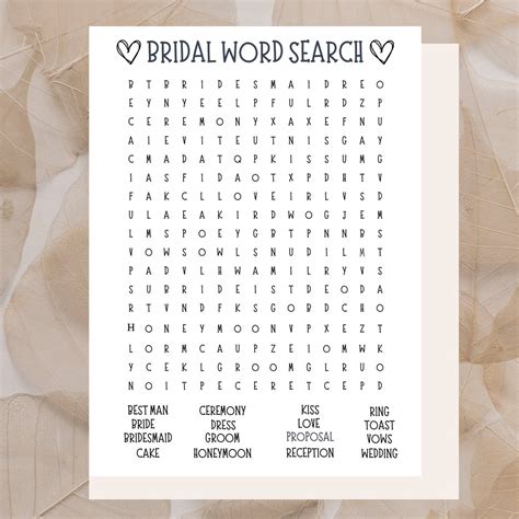 Bridal Word Search Wedding Word Search Bridal Shower Word - Etsy