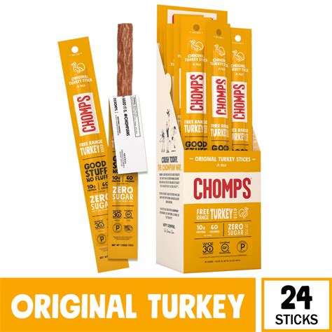 Chomps Free Range Turkey Jerky Sticks, Keto Snack, Healthy Snack, 24ct ...