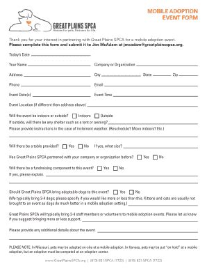 Fillable Online greatplainsspca MOBILE ADOPTION EVENT FORM - Great ...