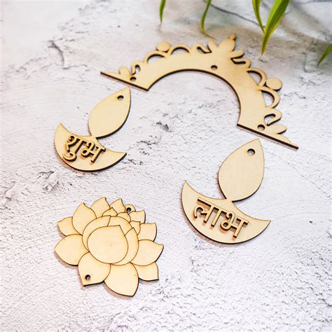 Buy Ready to Paint Diya with Lotus Shubh Labh MDF Hangings - SHUBH009 ...