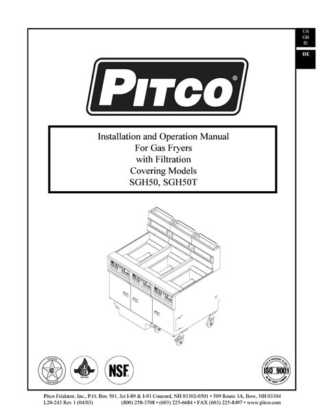 Pitco Frialator SGH50T Operation Manual | Manualzz
