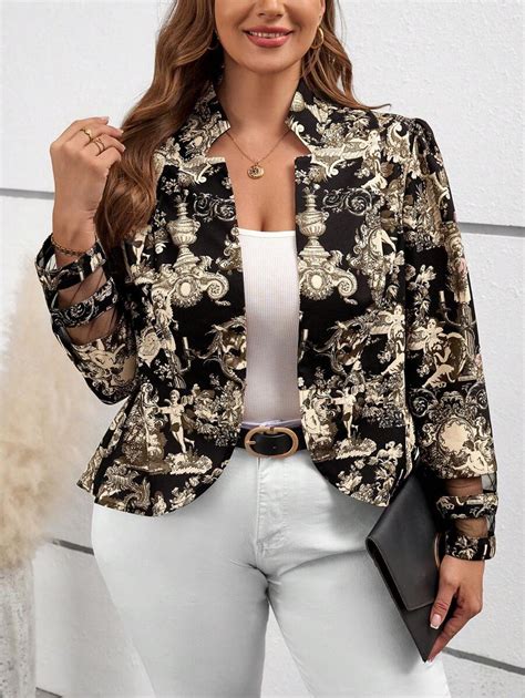 SHEIN Clasi Plus Size Elegant Court Floral Printed Waist-Cinched Going ...