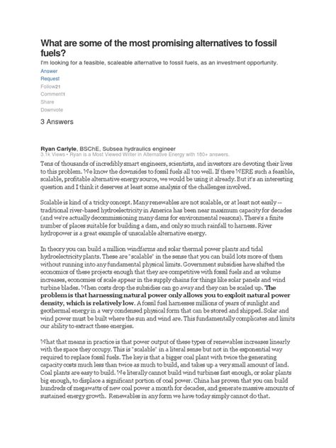 The Most Promising Large-Scale Alternatives to Fossil Fuels and the Challenges of Scaling ...