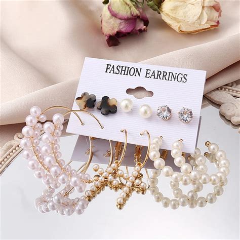 Buy White Gold-Toned Gold Plated Earrings Combo Pack of 6 For Women in ...