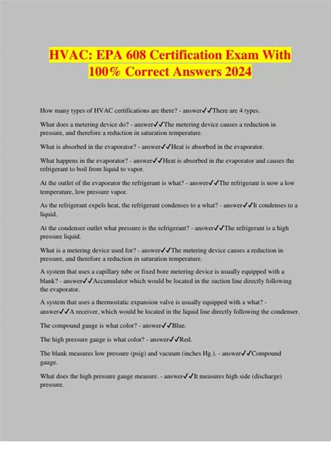 HVAC: EPA 608 Certification Exam With 100% Correct Answers 2024 - EPA ...