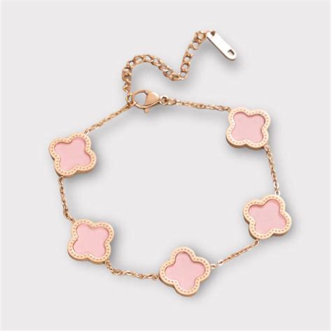 Rose Gold Pink Clover Charm Bracelet By SRCOLLECTION