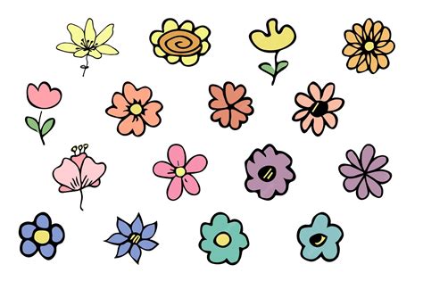 Premium Vector | Simple flower clipart set of hand drawn floral doodle ...