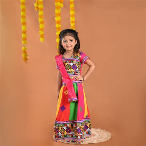 Girl's Gujrati Garba Navratri Cotton Readymade Lehenga Choli With Dupa ...
