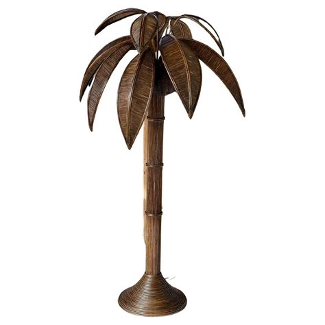 1970's Coastal Pencil Reed Rattan Coconut Palm Tree Floor Lamp at ...