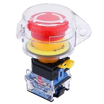 TWTADE / 22mm 1 NC 1 NO Red Mushroom Latching Action Emergency Stop ...