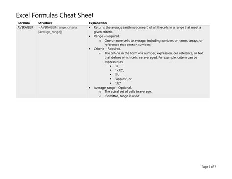 Excel Math Cheat Sheet 的图像结果