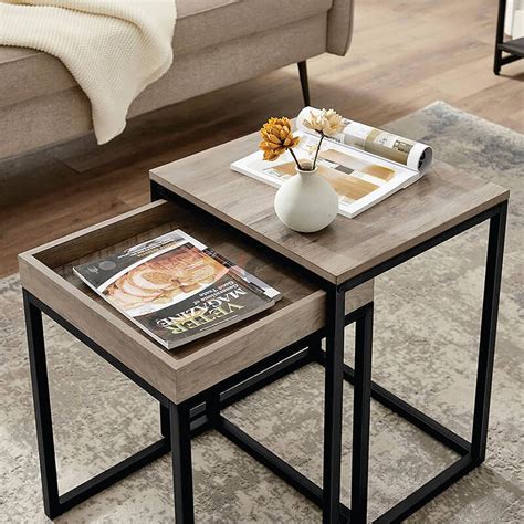 Hamdan Nesting Coffee Tables Set for Living Room Modern Wood Solid Pine ...