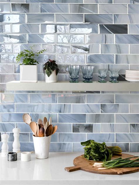 Blue Gray Glass Subway Tile – Coastal Backsplash with Sparkle in 2025 ...
