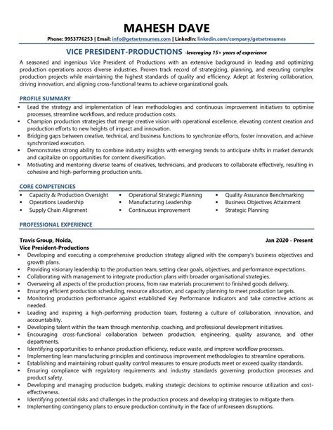 VP-Production Resume Examples & Template (with job winning tips)